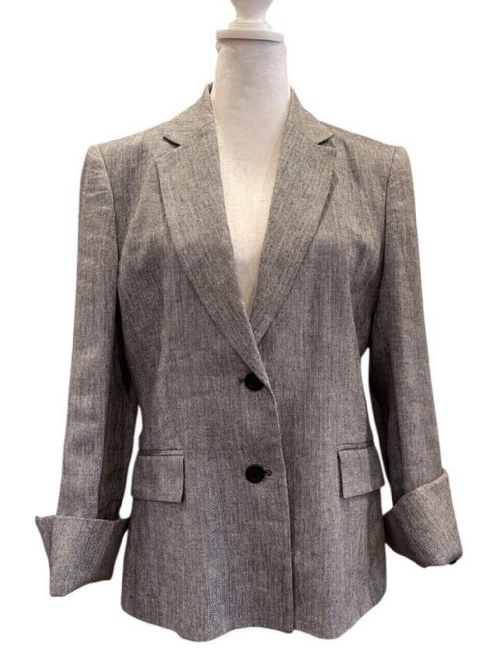 Sticky Fingers London UK 12 Linen Blazer Grey Herringbone Tailored Jacket US M